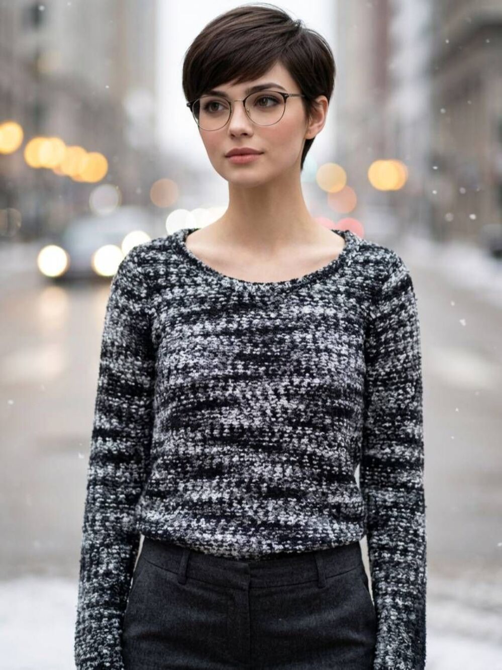 🔹️Black & White Marled Knit Long Sleeve Sweater Medium